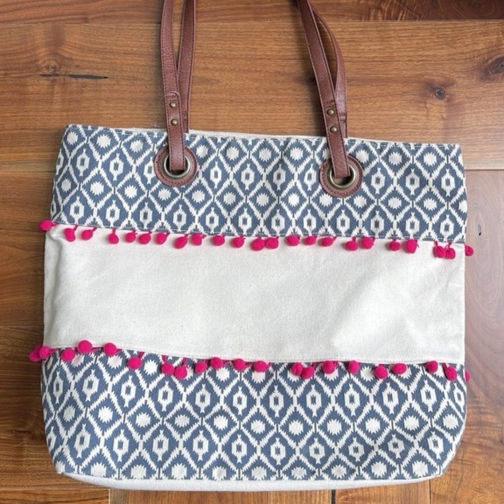 Beach Bag with Leather Handles